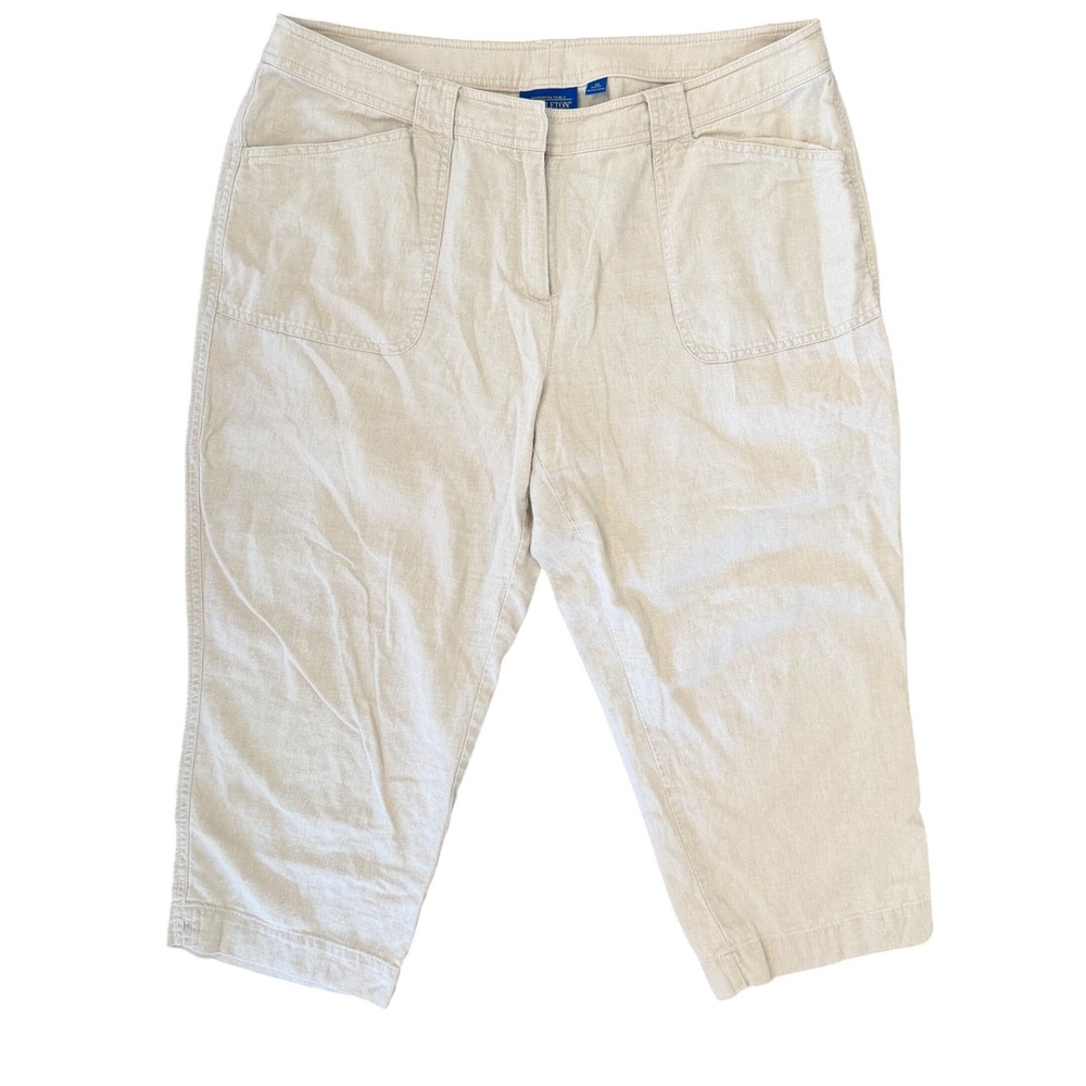 Pendleton Linen Capris Size 14P Beige Tan Natural Lightweight Summer Boho Pants